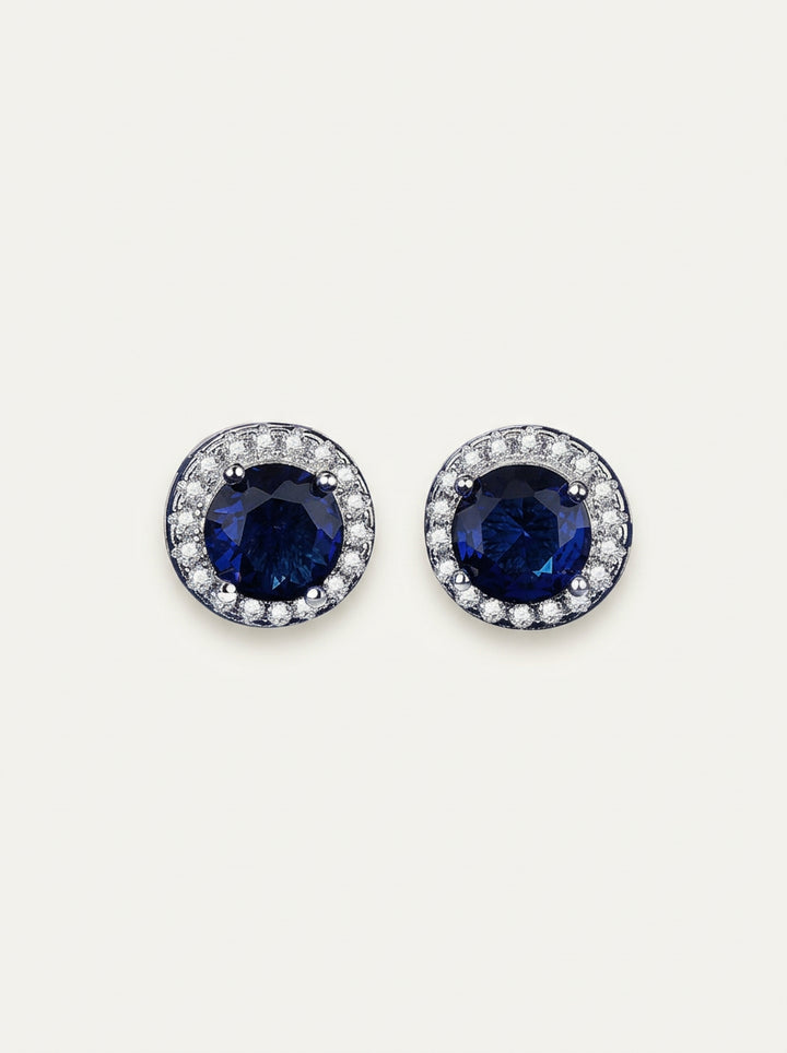 Blaue Zirkonia Ohrstecker aus 925 Sterling Silber – Runde elegante Ohrringe Damen