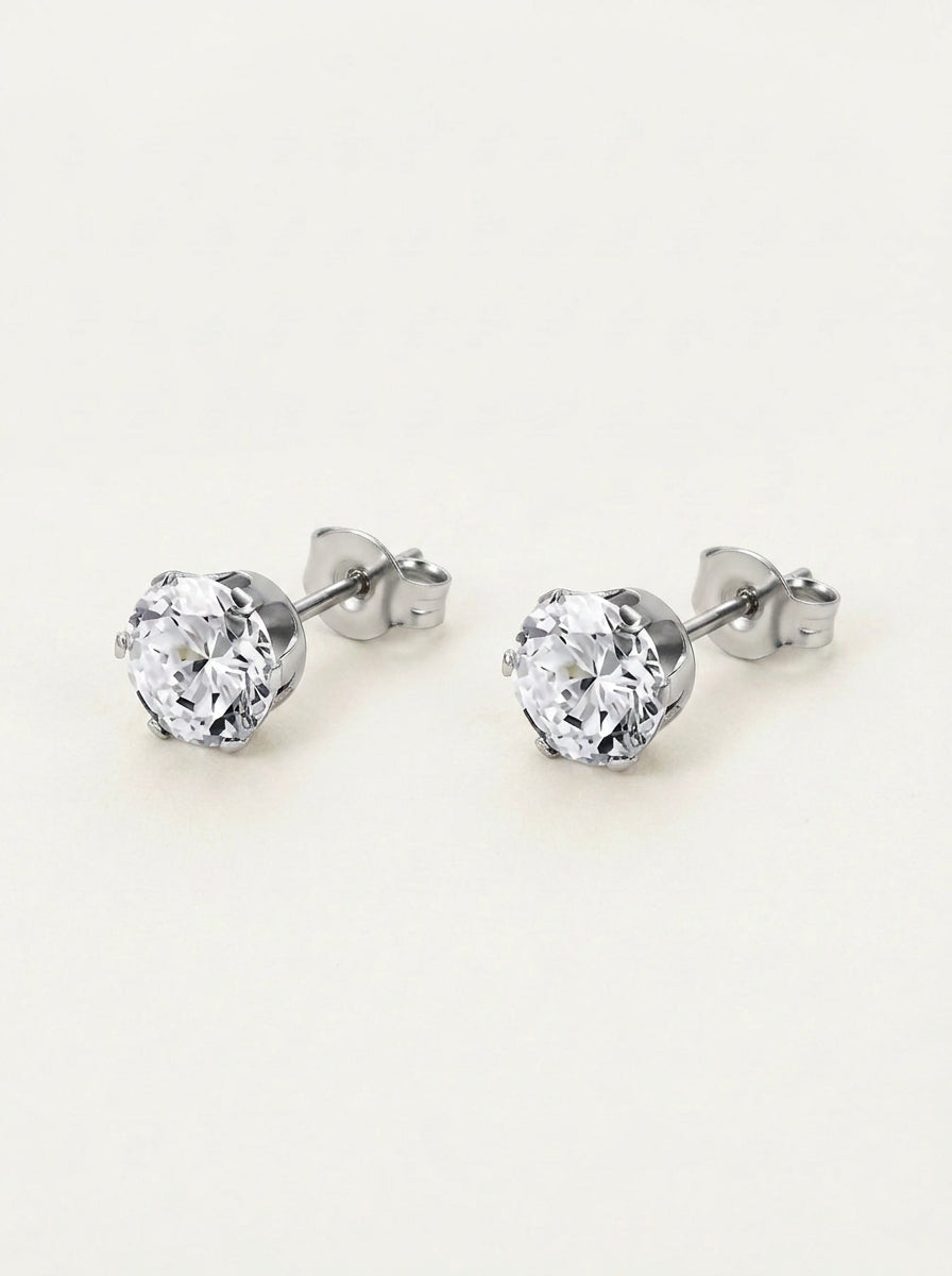 Quadratische & Runde Ohrstecker mit Zirkonia – Edelstahl – Minimalistischer Schmuck -