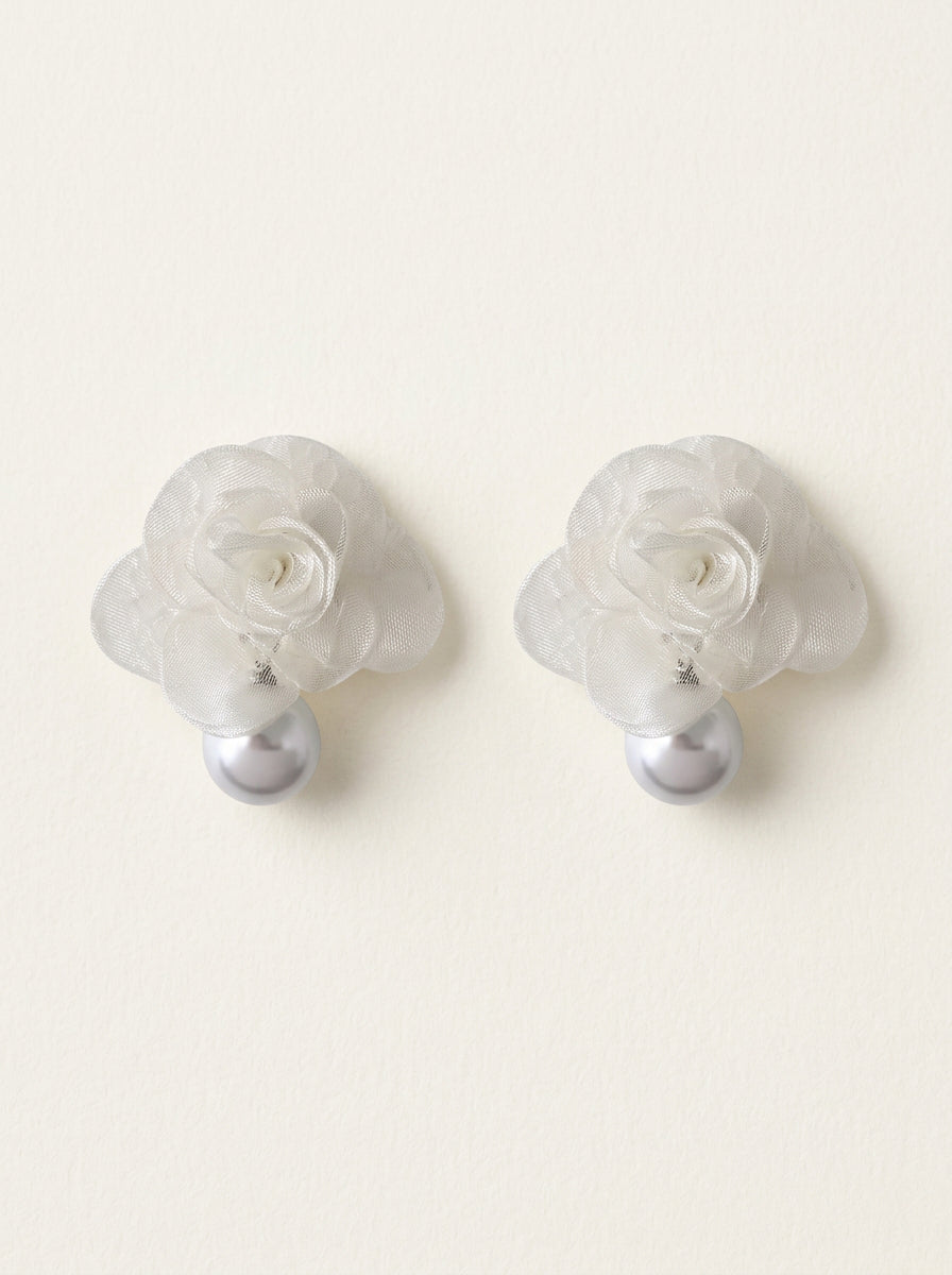 925 Sterling Silber Camellia Perlen Ohrstecker – Französisches Design
