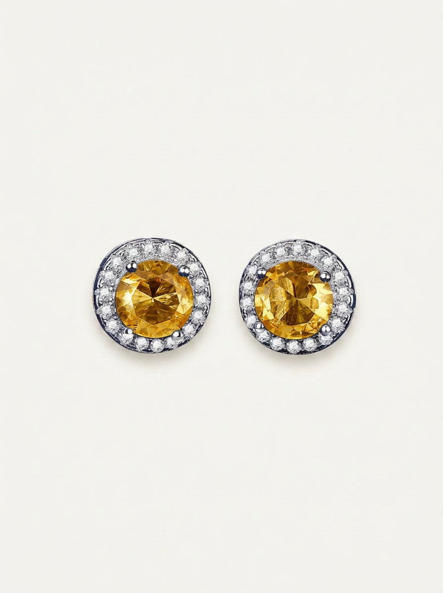 Gelbe Zirkonia Ohrstecker aus 925 Sterling Silber – Runde elegante Ohrringe