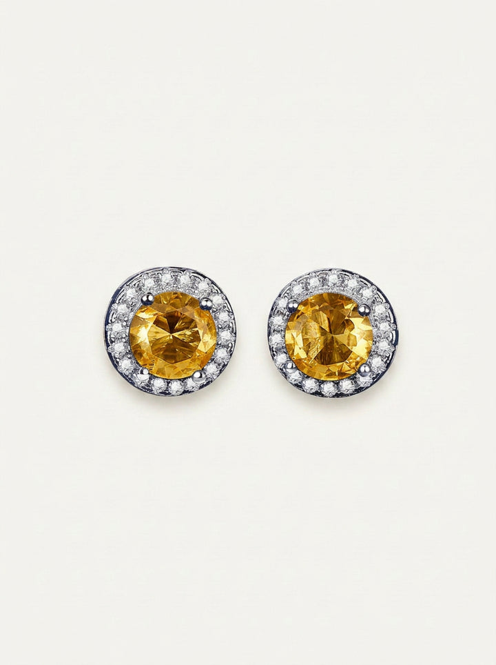 Gelbe Zirkonia Ohrstecker aus 925 Sterling Silber – Runde elegante Ohrringe