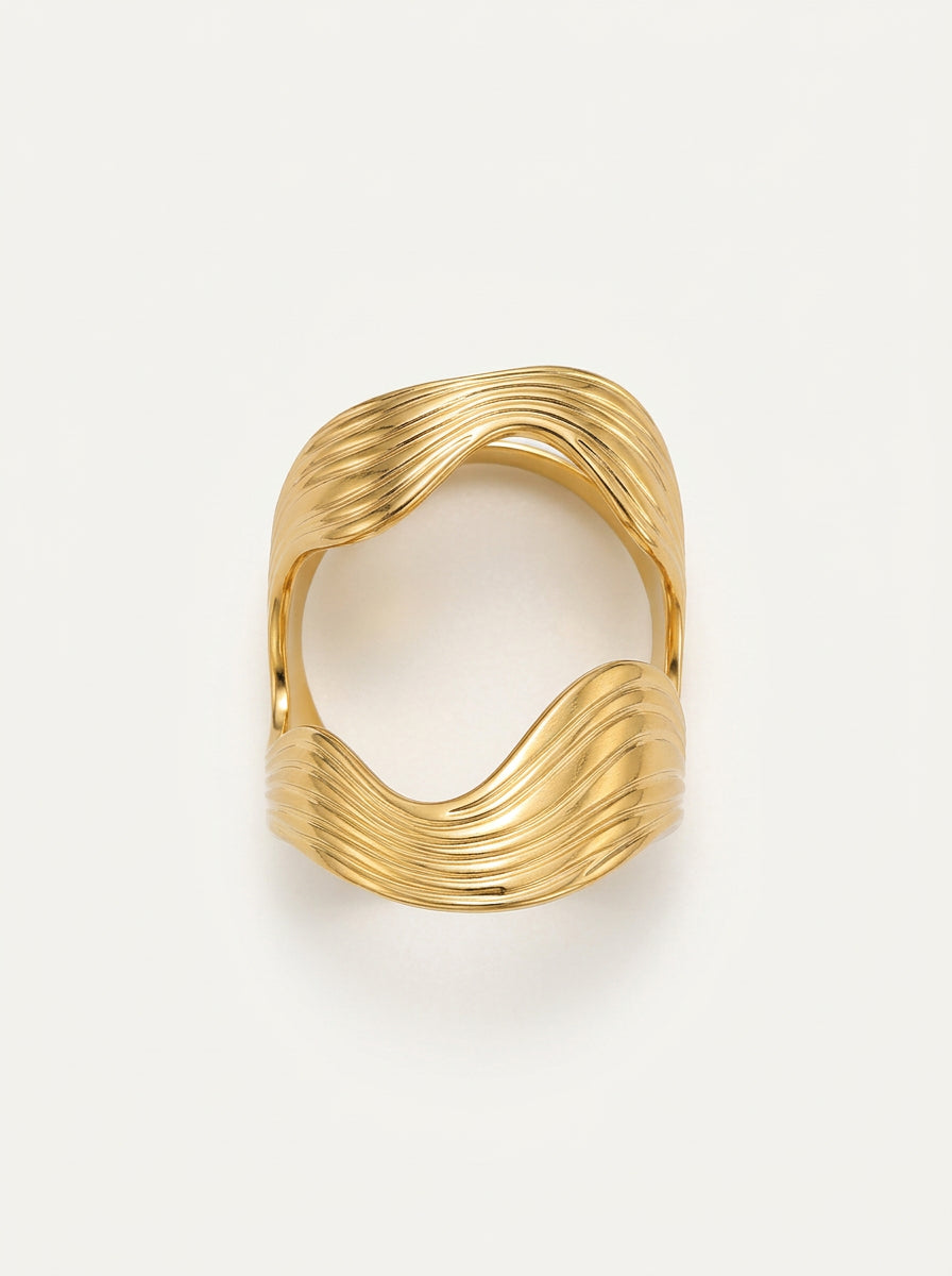 Moderner geometrischer Edelstahl-Ring – Offener Damenring mit Gold-Finish