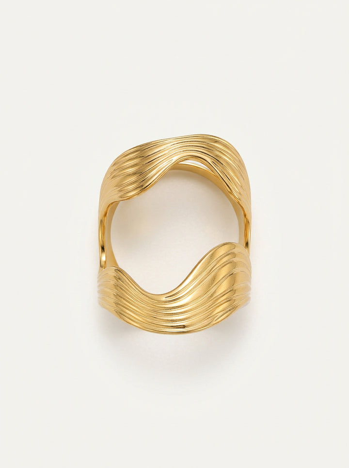 Moderner geometrischer Edelstahl-Ring – Offener Damenring mit Gold-Finish