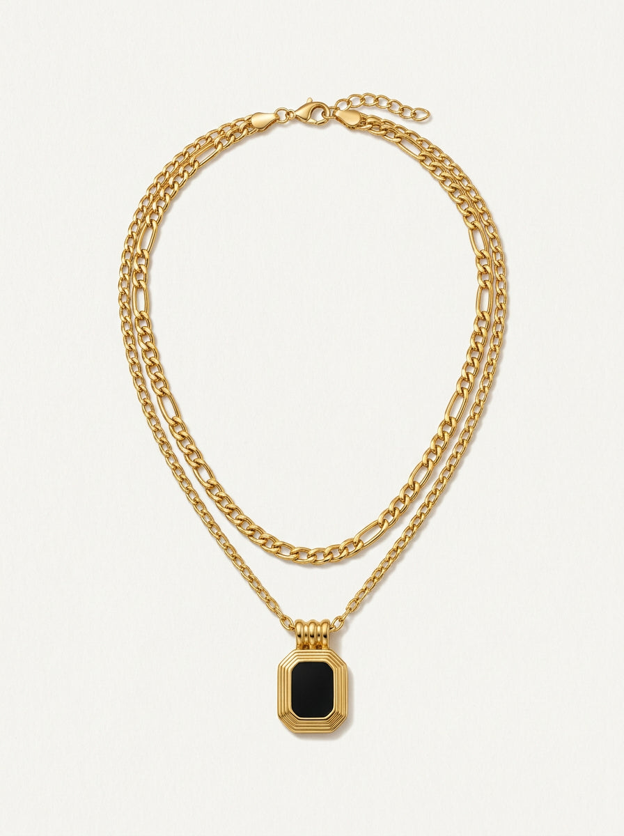 Doppellagige Halskette Schwarz Gold – Minimalistische Layering Kette