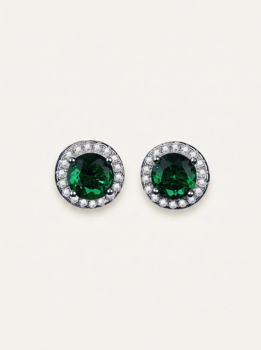 Grüne Zirkonia Ohrstecker aus 925 Sterling Silber – Runde elegante Ohrringe