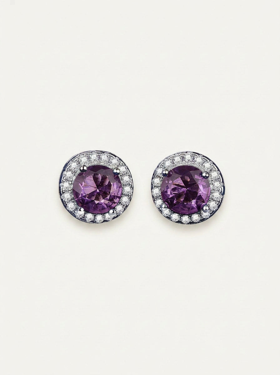 Lila Zirkonia Ohrstecker aus 925 Sterling Silber – Runde elegante Ohrringe