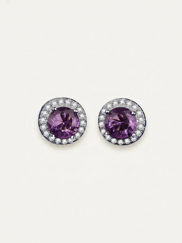 Lila Zirkonia Ohrstecker aus 925 Sterling Silber – Runde elegante Ohrringe