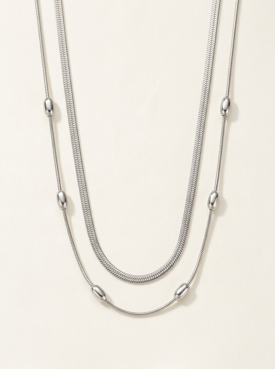 Mehrlagige Halskette aus Titanstahl – Minimalistische Layering Kette Stahlfarben