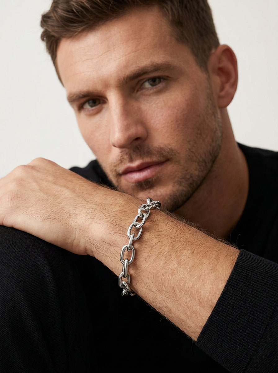 Edelstahl Armband 1,2 – O-förmige Flachkette, ca. 8,5 mm breit, Unisex