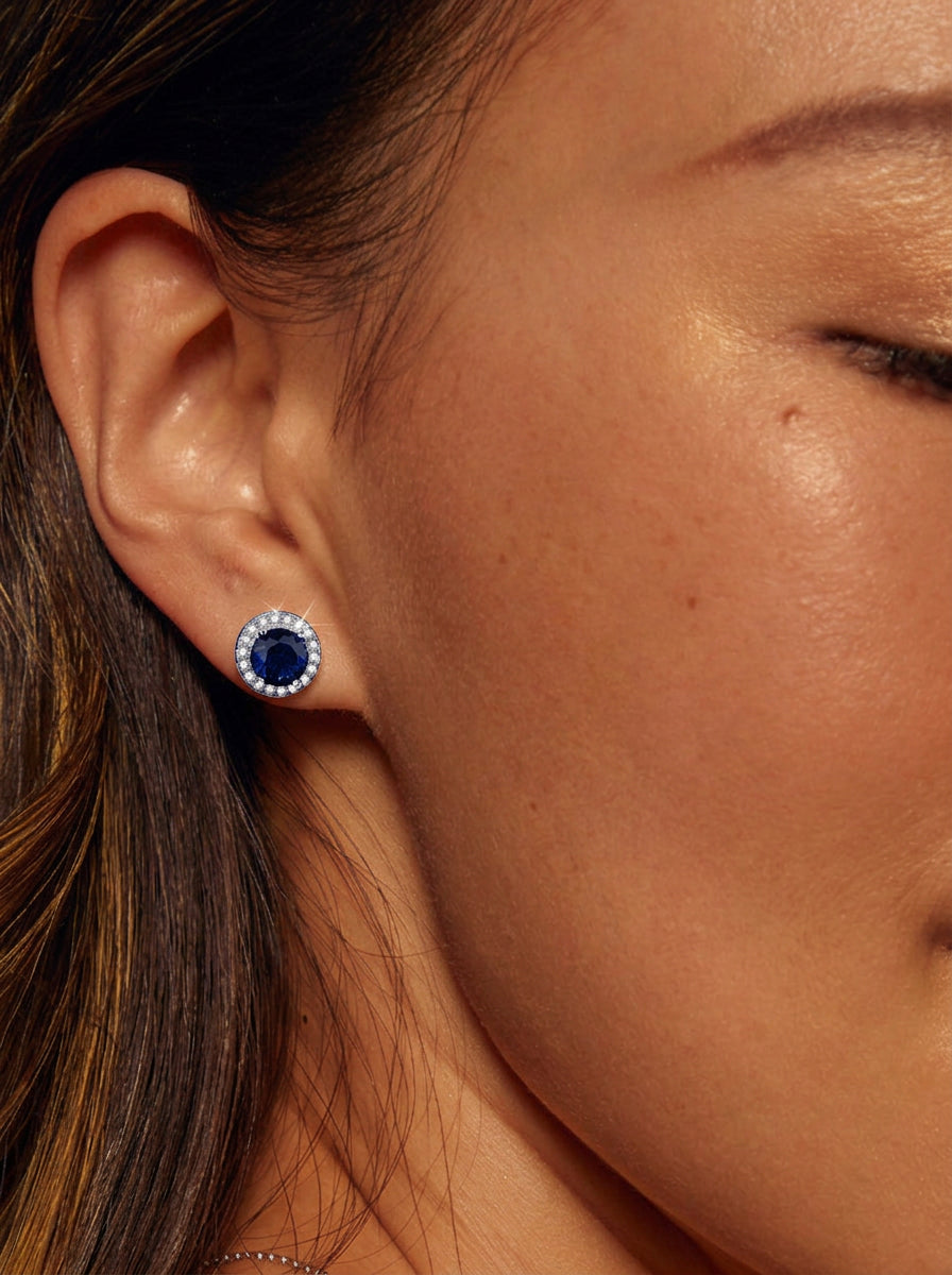 Blaue Zirkonia Ohrstecker aus 925 Sterling Silber – Runde elegante Ohrringe Damen