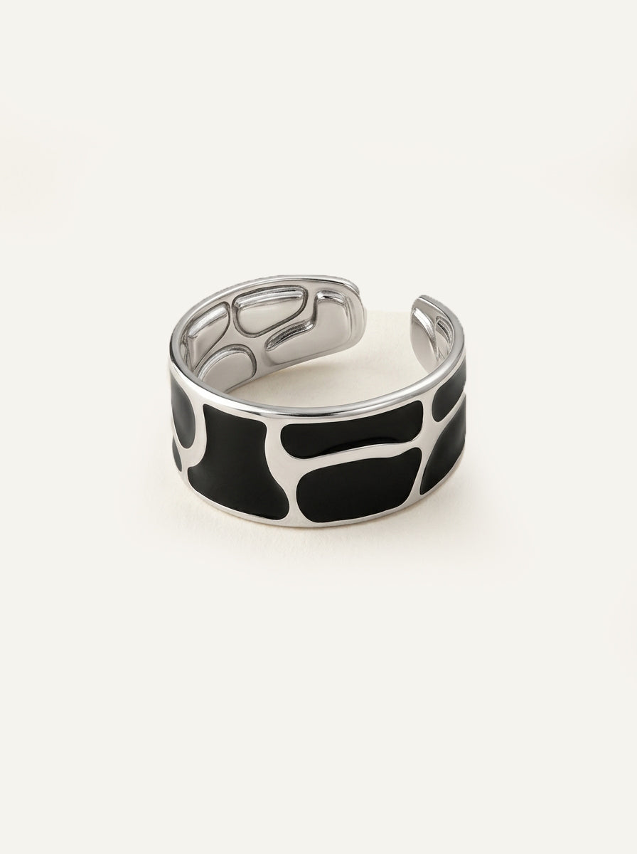 Schwarzer ANVIA Ring – 18K Gold plattiert mit Emaille und Marmor-Optik - Unisex