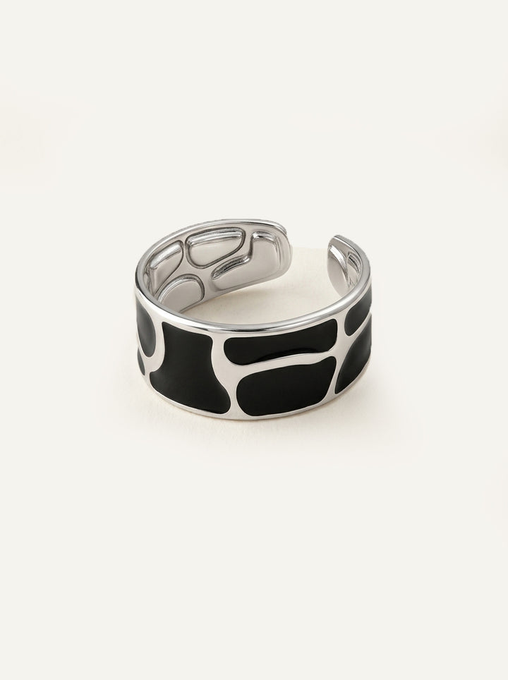 Schwarzer ANVIA Ring – 18K Gold plattiert mit Emaille und Marmor-Optik - Unisex