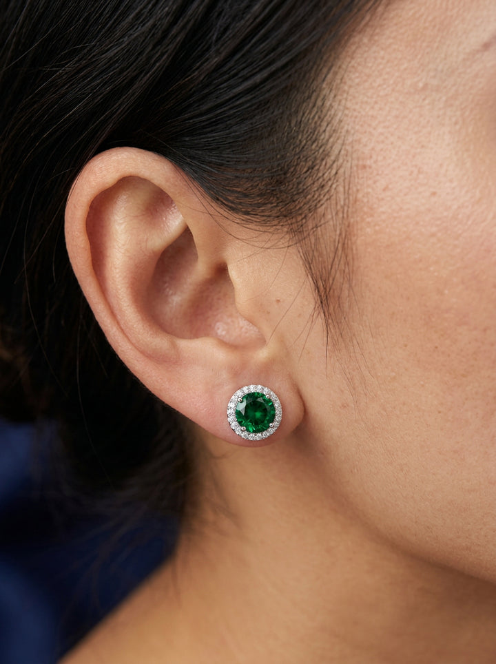 Grüne Zirkonia Ohrstecker aus 925 Sterling Silber – Runde elegante Ohrringe