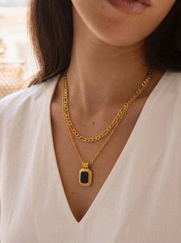 Doppellagige Halskette Schwarz Gold – Minimalistische Layering Kette
