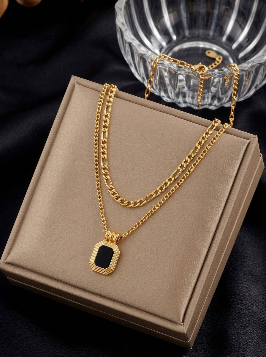Doppellagige Halskette Schwarz Gold – Minimalistische Layering Kette