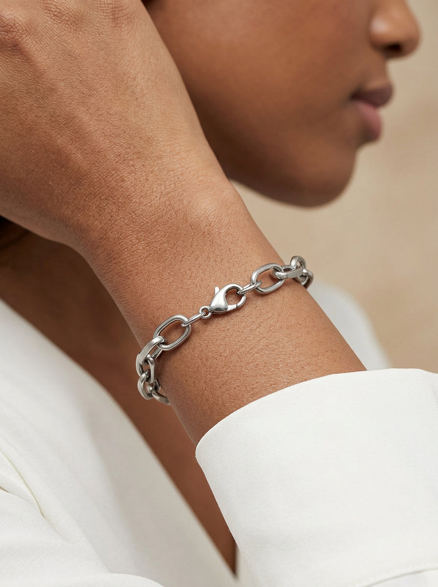 Edelstahl Armband 1,2 – O-förmige Flachkette, ca. 8,5 mm breit, Unisex