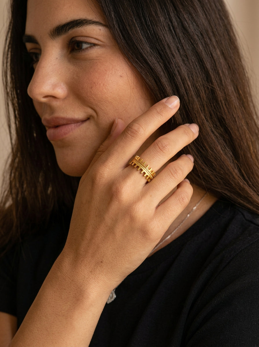 Eleganter offener Ring – Geometrischer Edelstahlring mit Goldbeschichtung