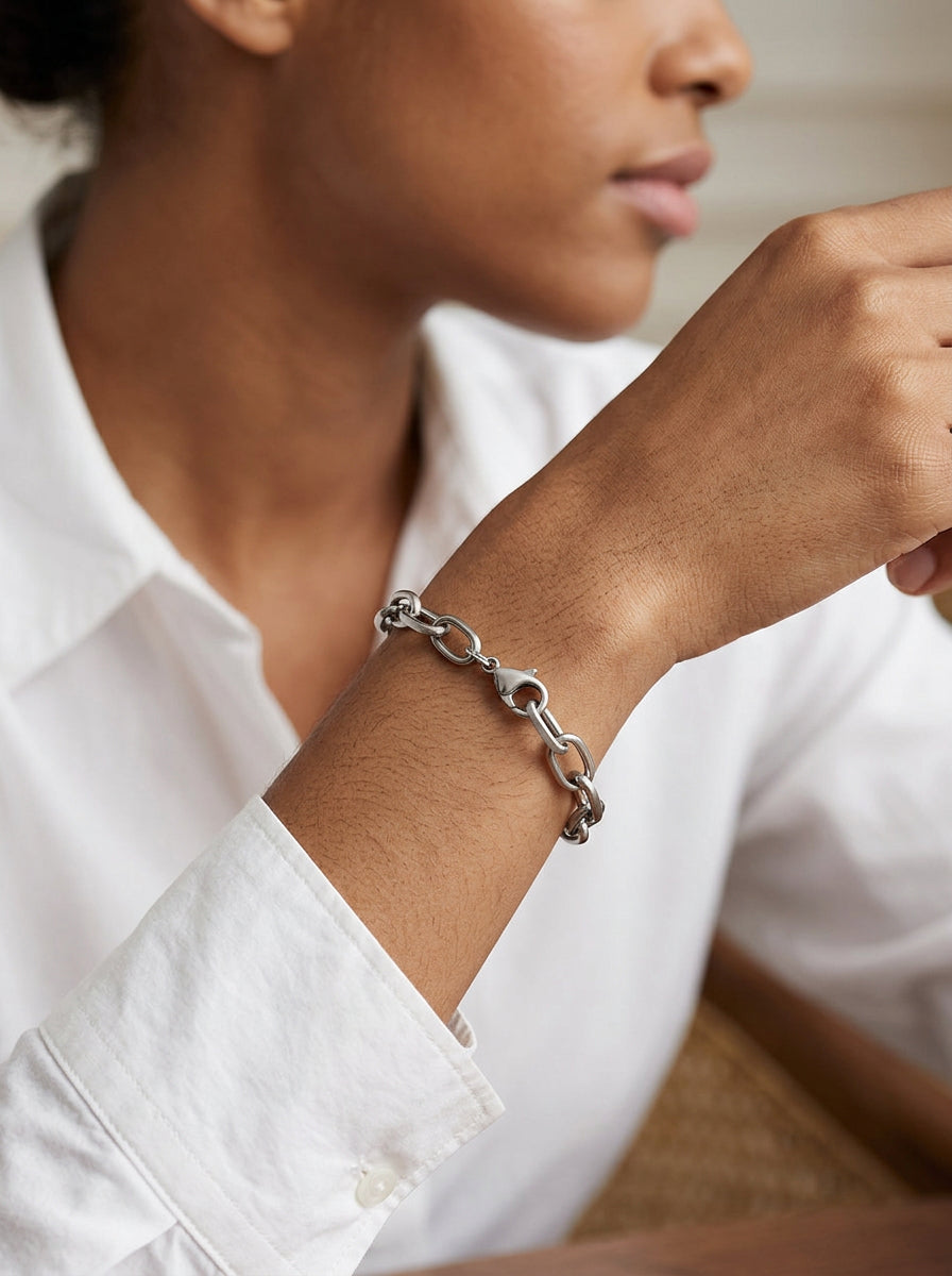 Edelstahl Armband 1,2 – O-förmige Flachkette, ca. 8,5 mm breit, Unisex