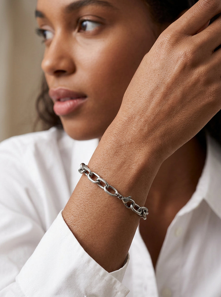 Edelstahl Armband 1,2 – O-förmige Flachkette, ca. 8,5 mm breit, Unisex