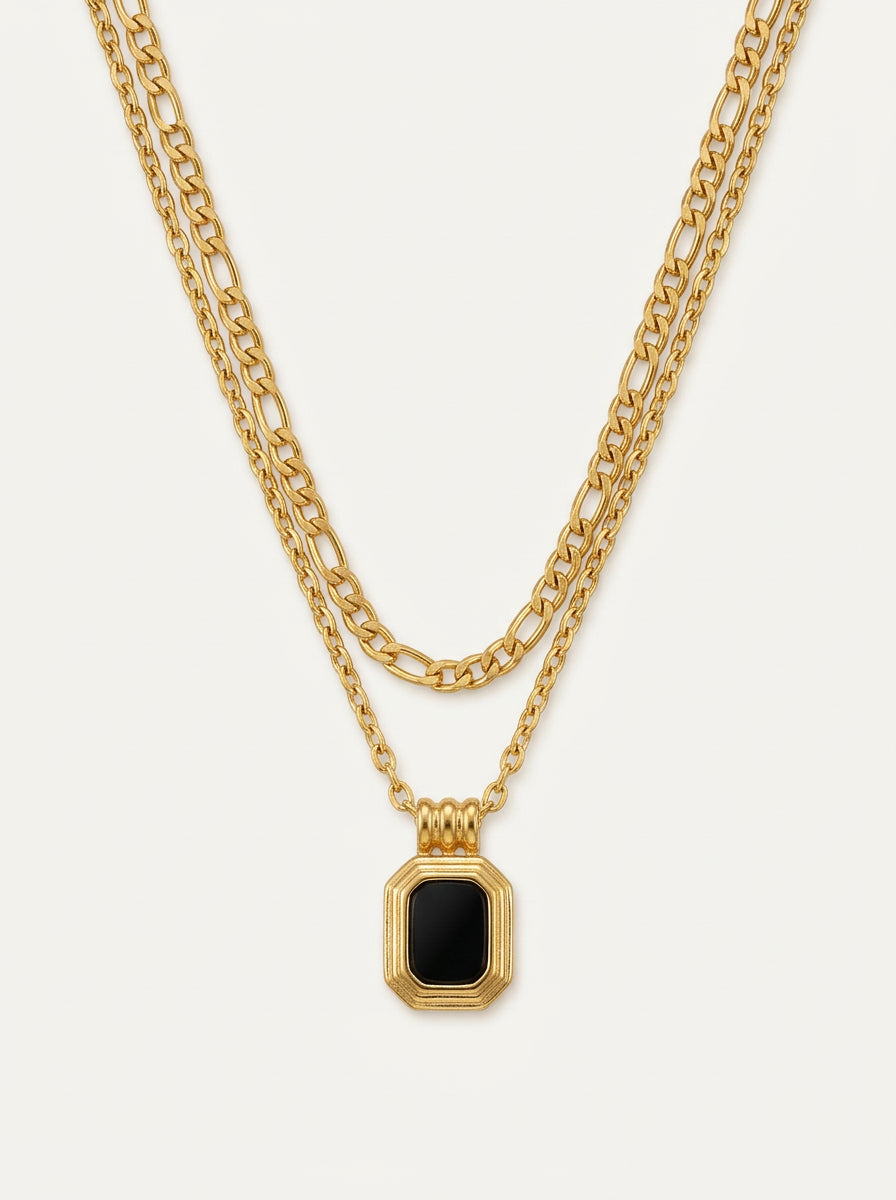 Doppellagige Halskette Schwarz Gold – Minimalistische Layering Kette