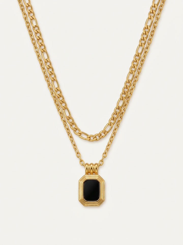 Doppellagige Halskette Schwarz Gold – Minimalistische Layering Kette