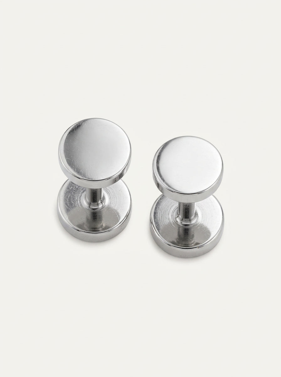 Schwarze / silberne Edelstahl-Ohrstecker für Herren & Damen – Fake Plug Tunnel Piercing
