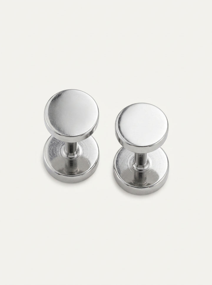Schwarze / silberne Edelstahl-Ohrstecker für Herren & Damen – Fake Plug Tunnel Piercing