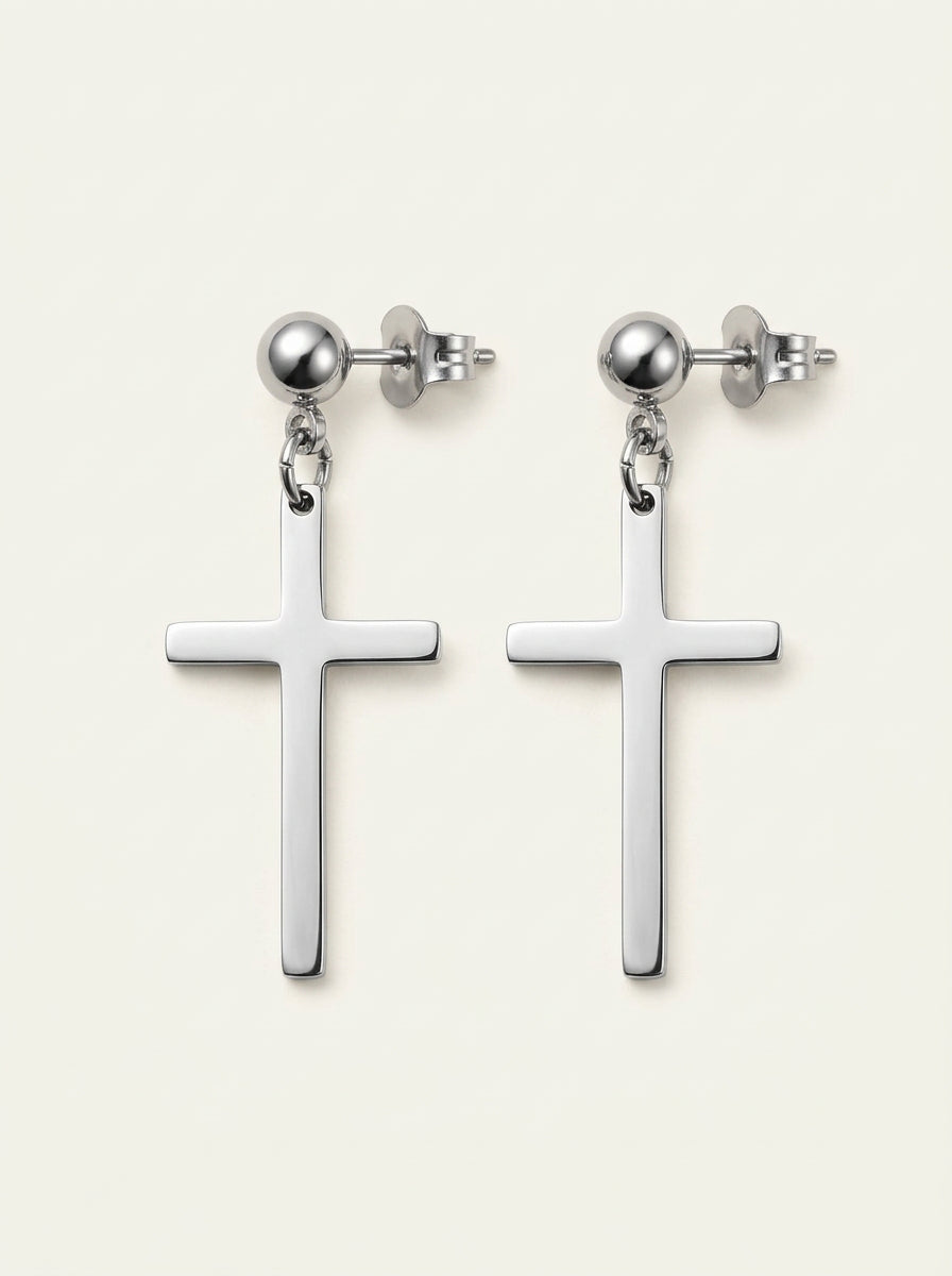 Unisex Kreuz-Ohrringe 925 Silber – Wasserdicht & Hypoallergen