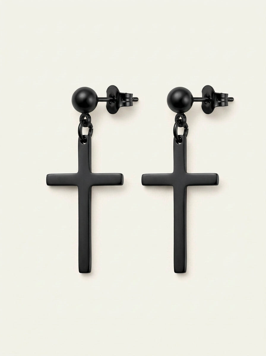 Unisex Kreuz-Ohrringe Schwarz – Edelstahl, Nickelfrei & Modern