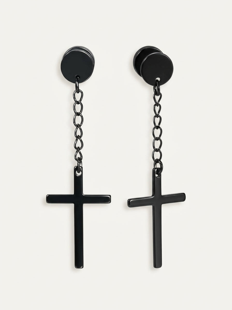 Kreuz-Ohrringe Edelstahl – Lange Kette, Zeitloses Design, 2,5 cm - Unisex