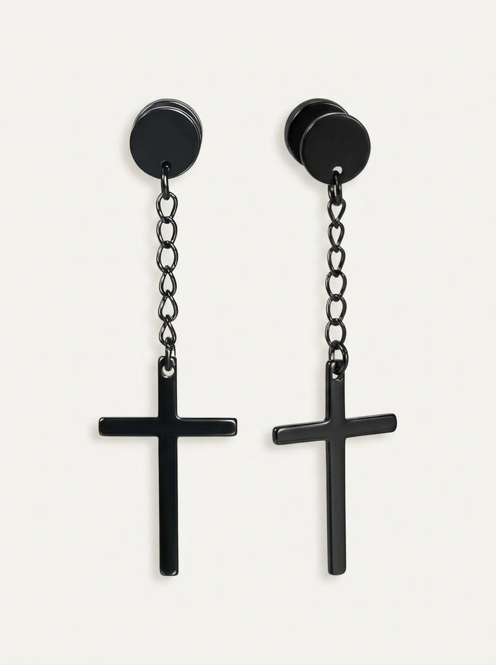 Kreuz-Ohrringe Edelstahl – Lange Kette, Zeitloses Design, 2,5 cm - Unisex